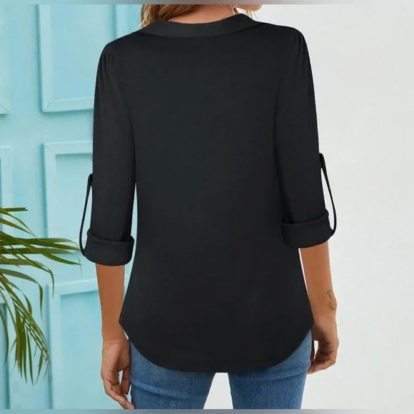 NWT Stylish Ruched Roll Sleeve Tunic - Picture 3 of 13